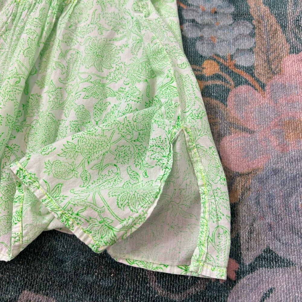 Roberta Roller Rabbit Blouse Top Womens Medium Green Floral 3/4 Sleeve Pintuck - Picture 7 of 16